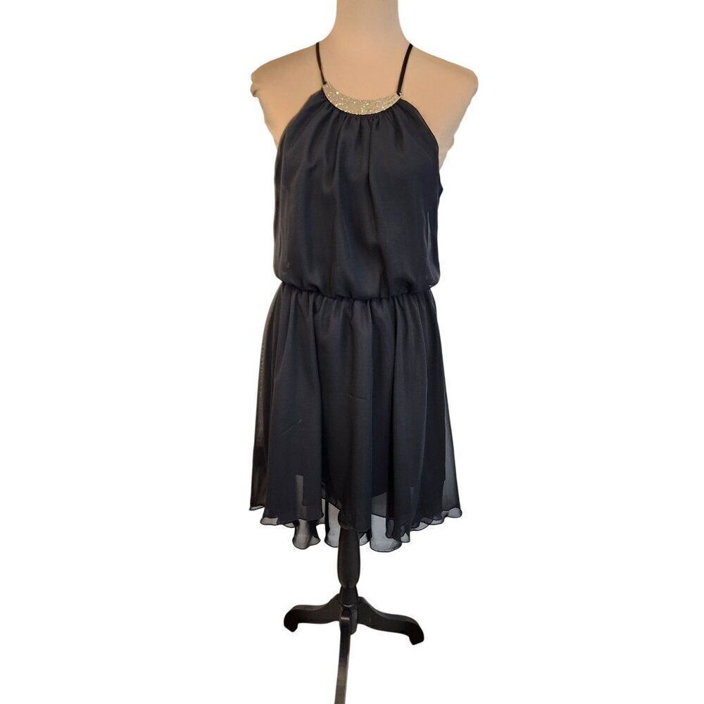 Lily Rose Black Sleeveless Necklace Adorned Dress Size Small, NWT